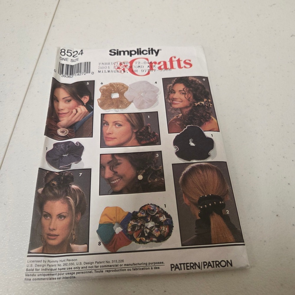 Simplicity 8524 Vintage 1993 Misses Hair Accessories 12 Styles Sewing Pattern